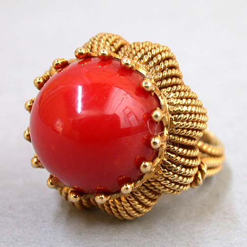 Coral in Gold Ring